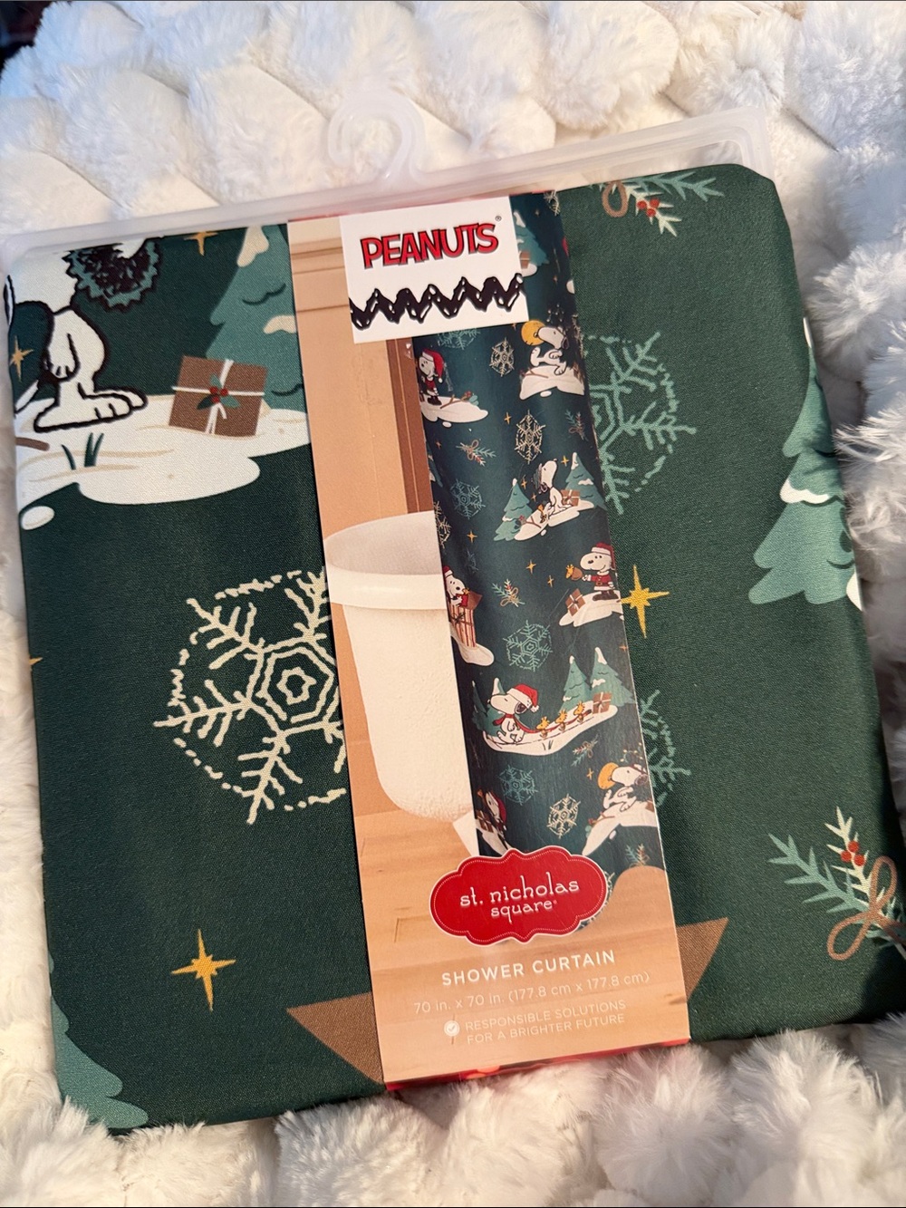 Peanuts Dark Green Snoopy Holiday Shower Curtain